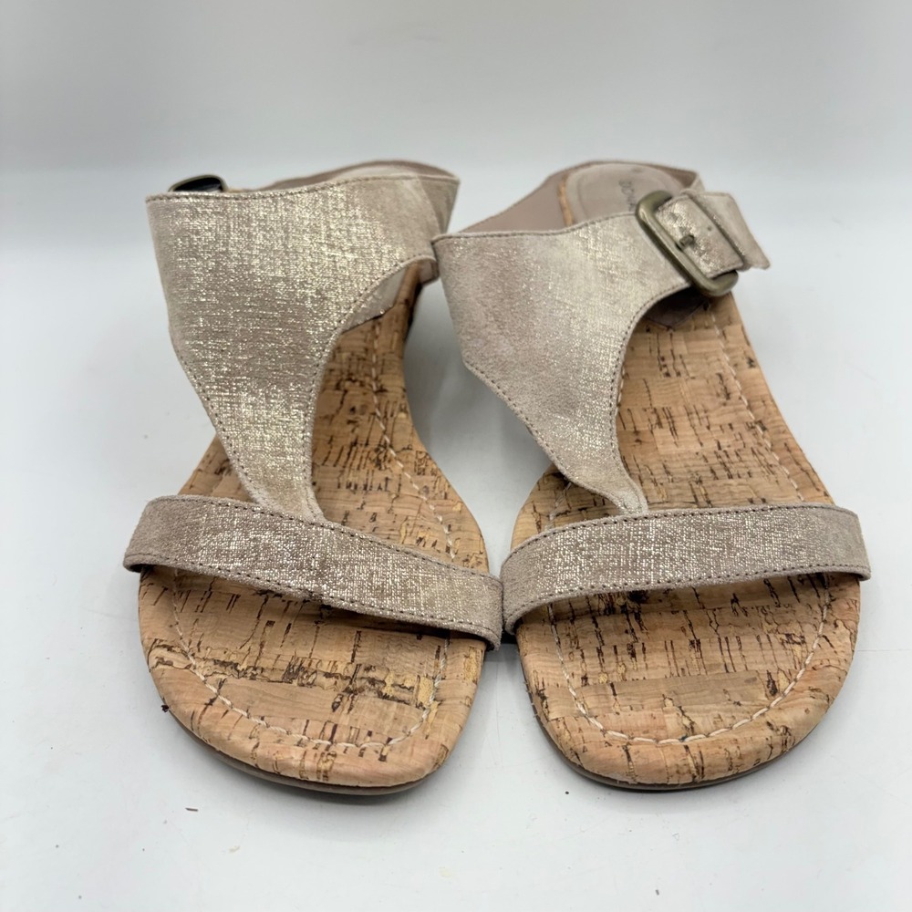 Donald Pliner Donni Metallic Gold Leather Cork Wedge Sandals Womens 10M - Picture 3 of 9